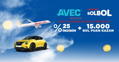 Pegasus BolBol & AVEC İş Birliği ile liste fiyatları üzerinden %25 indirim ve 15.000’e varan BolPuan ile AVEC’te özgürce keşfetmenin keyfini sürün!